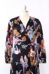 Botanical Bird Print Wrap Robe Dress M
