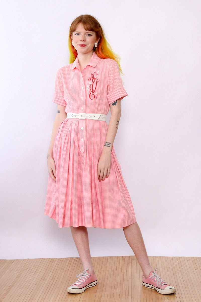 Pink Gingham Monogrammed Shirt Dress XS – OMNIA Pink Gingham Monogrammed Shirt Dress XS – OMNIA