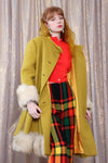 Fur Trimmed Chartreuse Swing Coat S/M