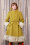 Fur Trimmed Chartreuse Swing Coat S/M