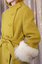 Fur Trimmed Chartreuse Swing Coat S/M