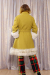 Fur Trimmed Chartreuse Swing Coat S/M