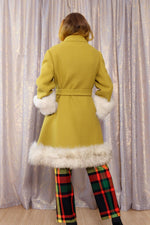 Fur Trimmed Chartreuse Swing Coat S/M