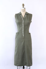 1950s Olive Button Wiggle Dress S