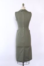 1950s Olive Button Wiggle Dress S