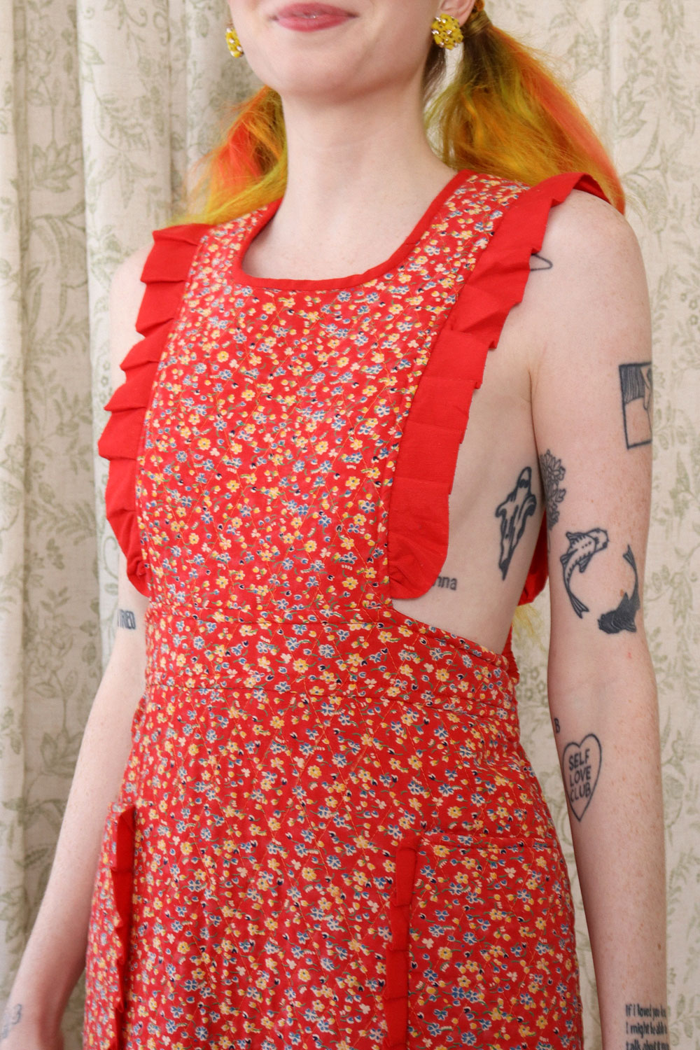 Cherry Calico Quilted Pinafore Dress XS/S