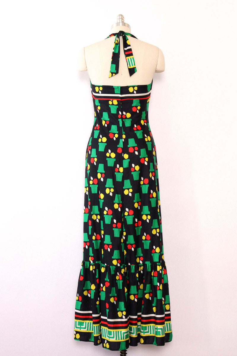 Flower Pot Print Halter Dress M