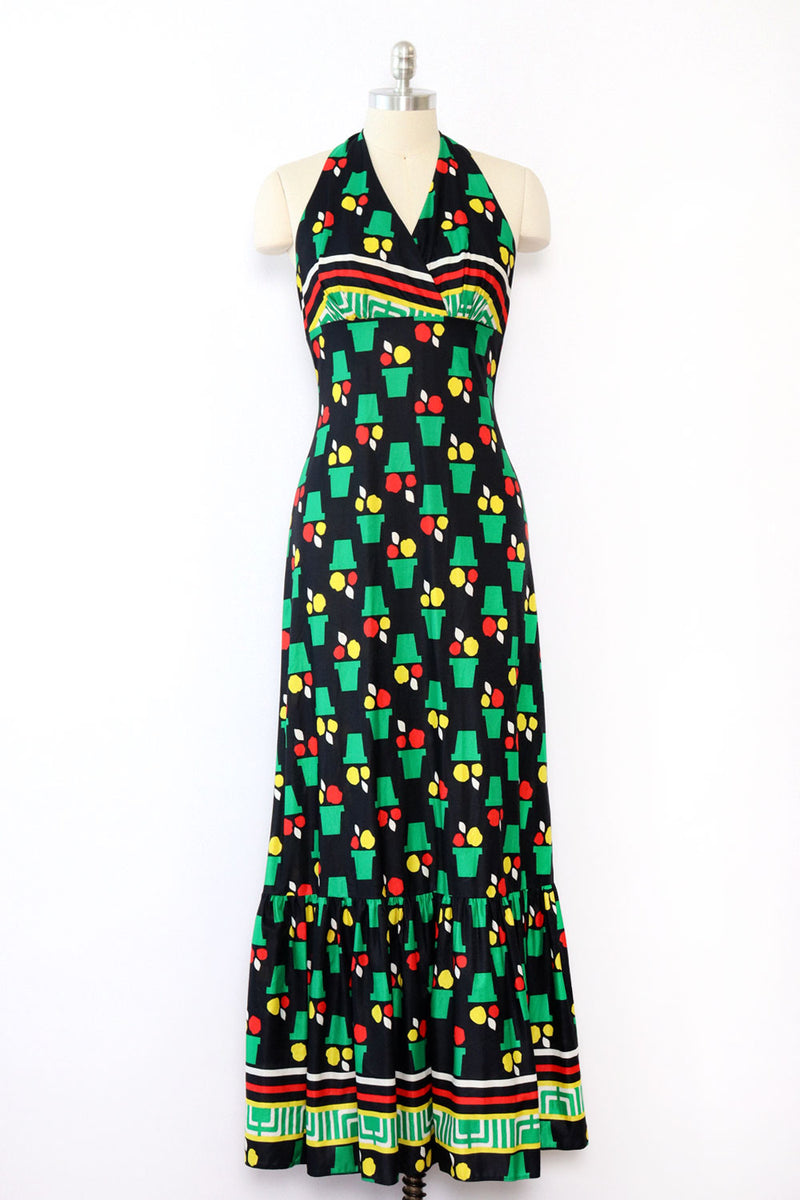 Flower Pot Print Halter Dress M