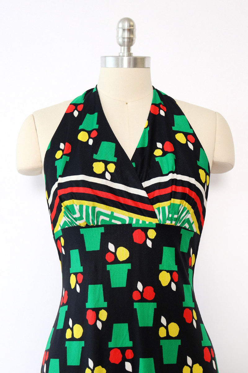 Flower Pot Print Halter Dress M