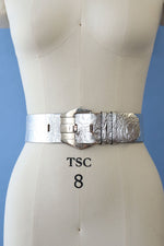 Wide Silver Leather Belt