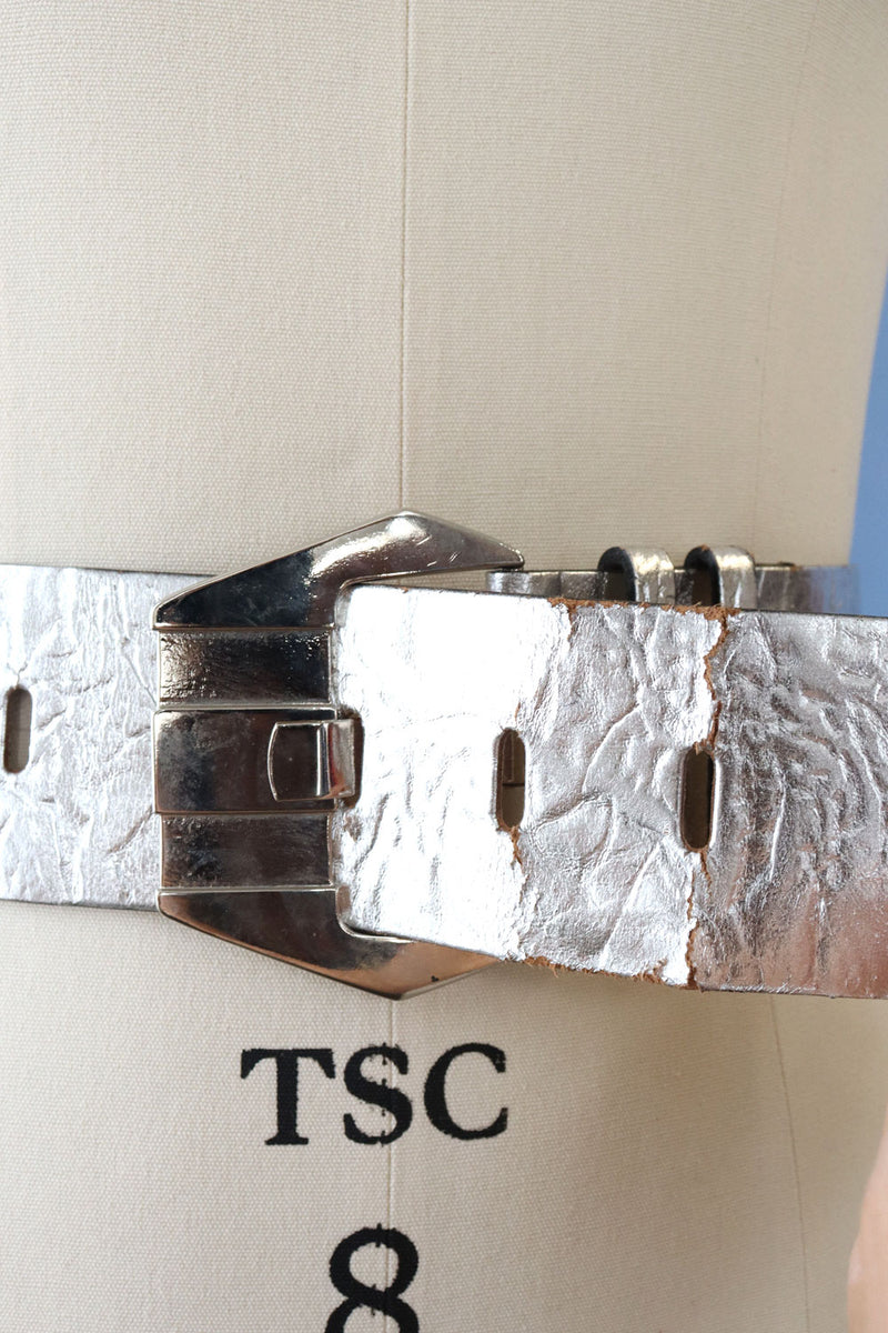 Wide Silver Leather Belt
