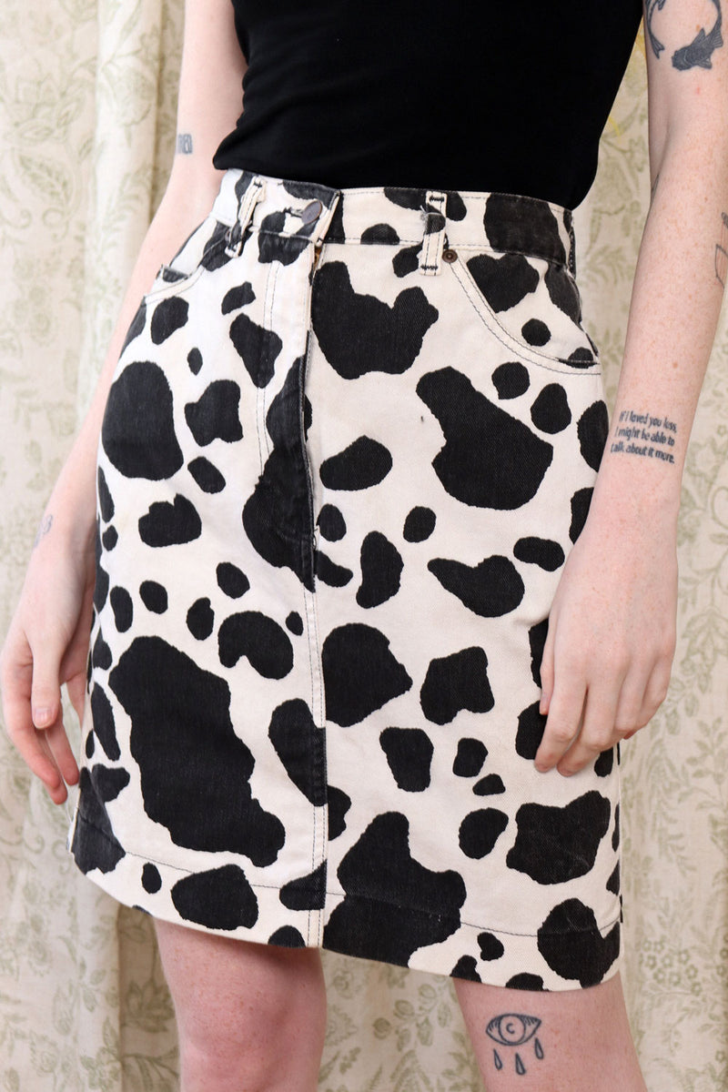 Cow Print Denim Skirt XS