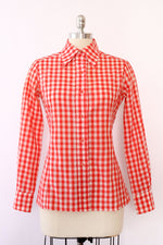 Red Gingham Tailored Blouse S/M
