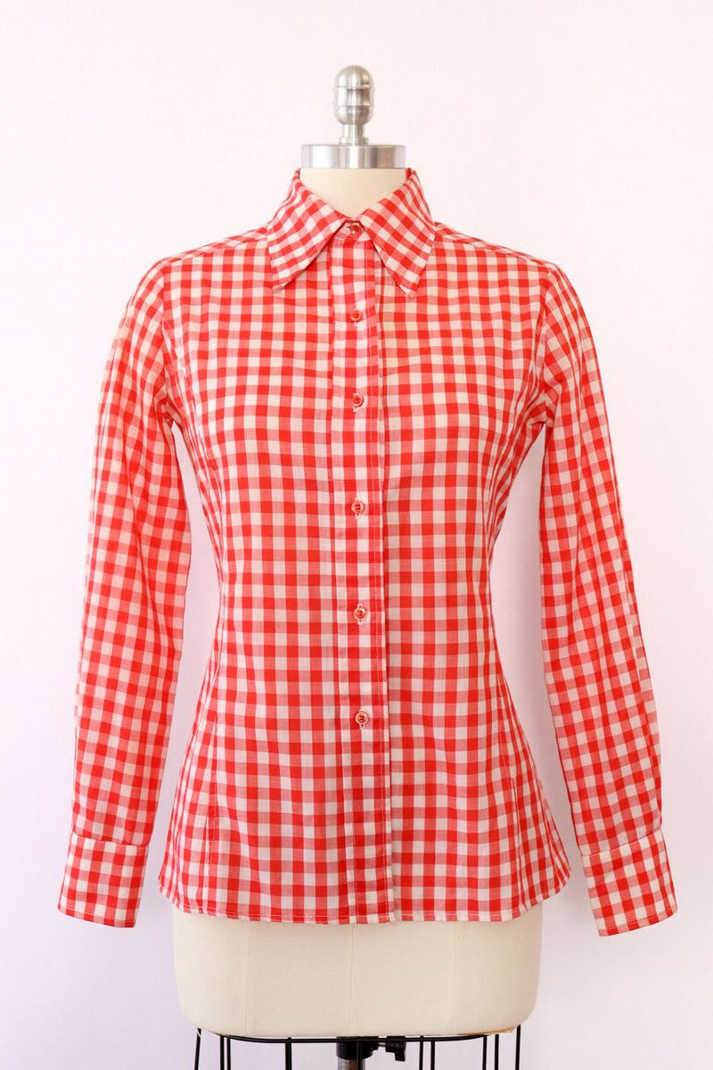 Red Gingham Tailored Blouse S/M