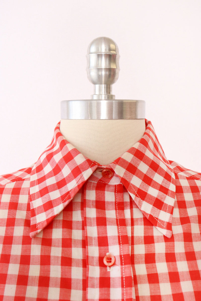 Red Gingham Tailored Blouse S/M