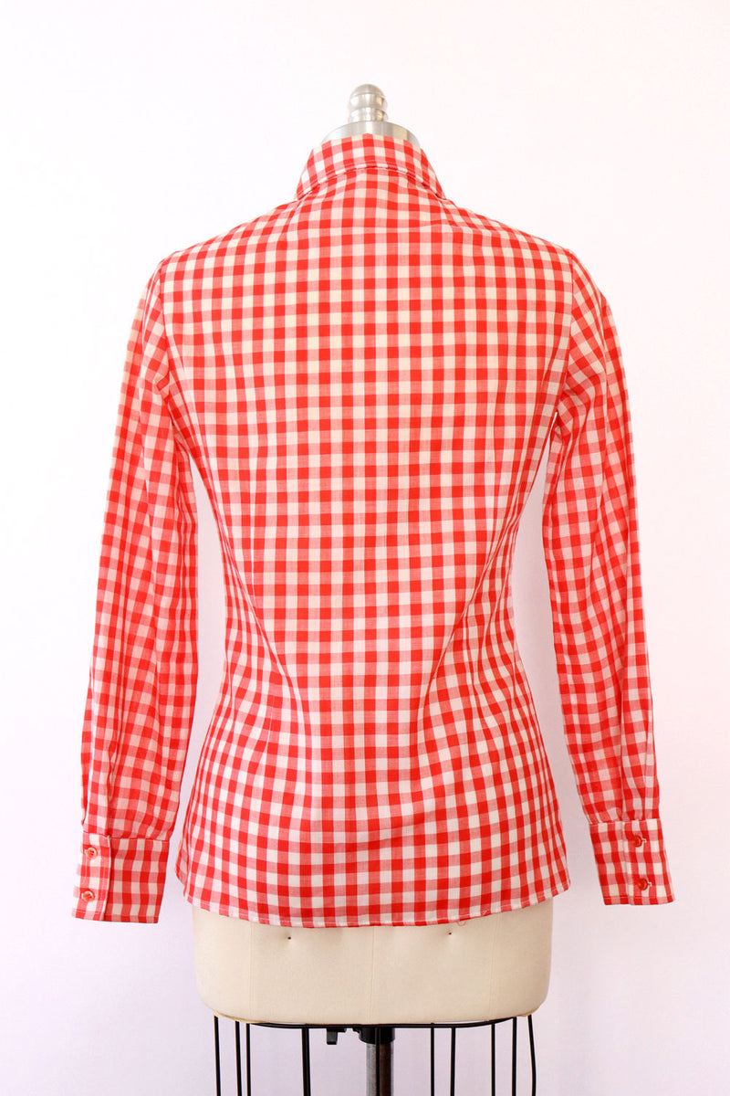 Red Gingham Tailored Blouse S/M