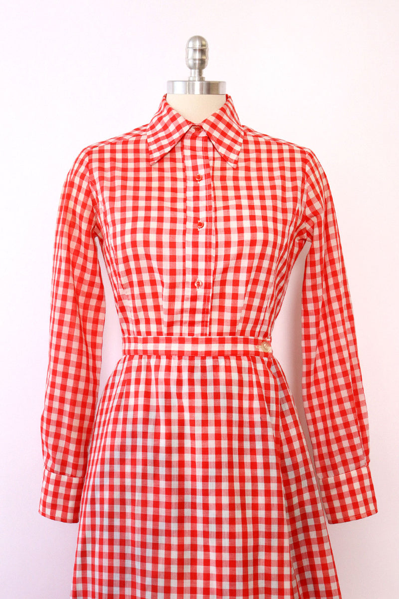 Red Gingham Tailored Blouse S/M