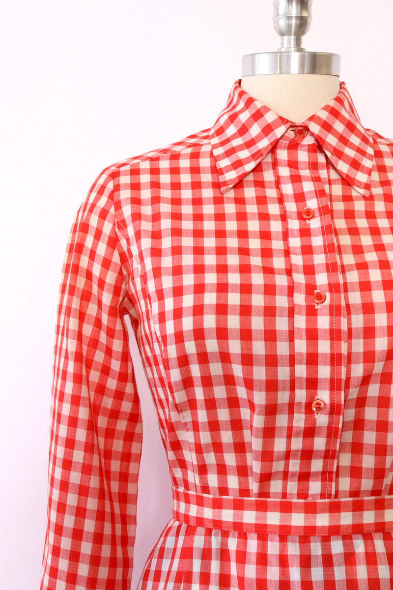 Red Gingham Tailored Blouse S/M