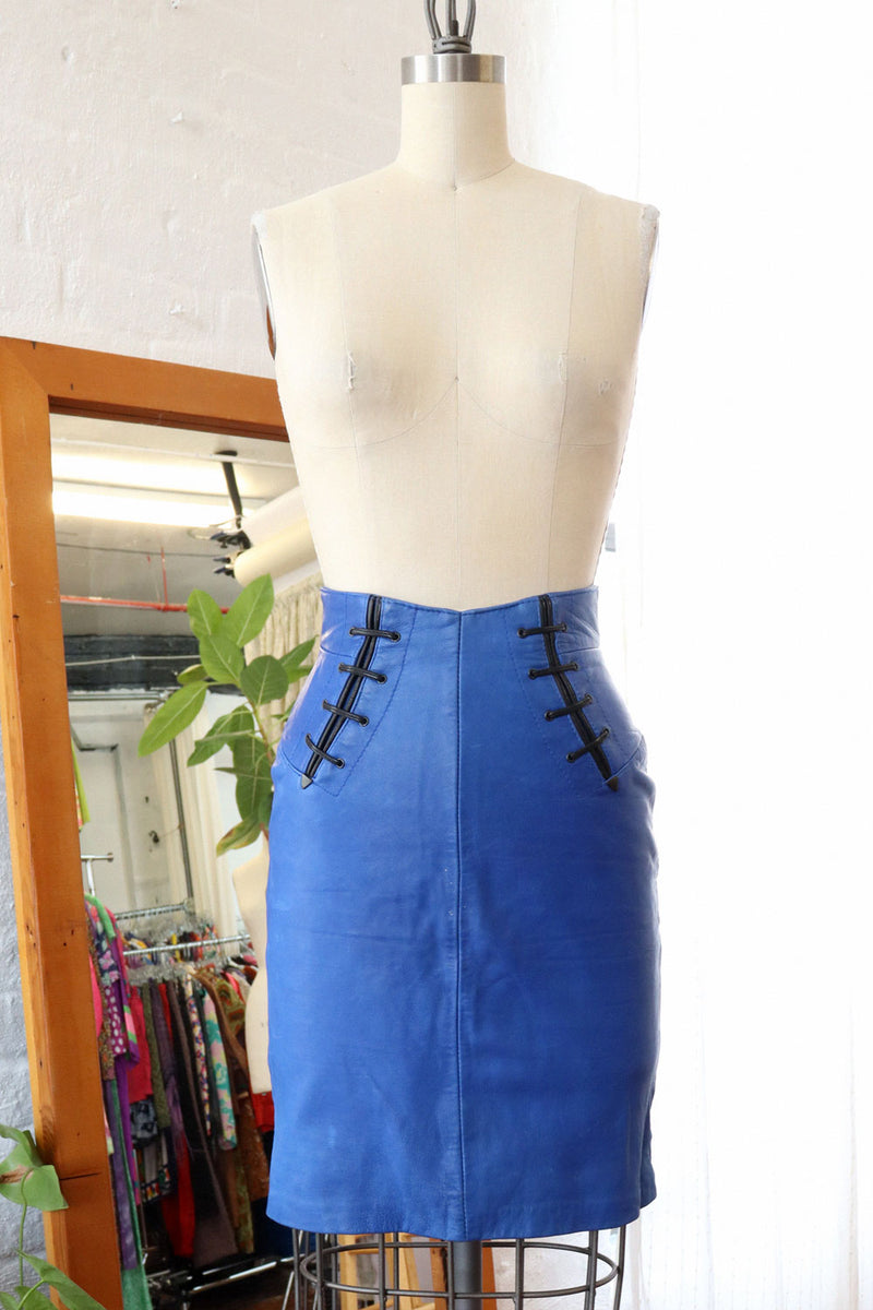 Michael Hoban Lace-up Leather Skirt XS