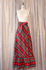 Festive Plaid Taffeta Maxi Skirt L