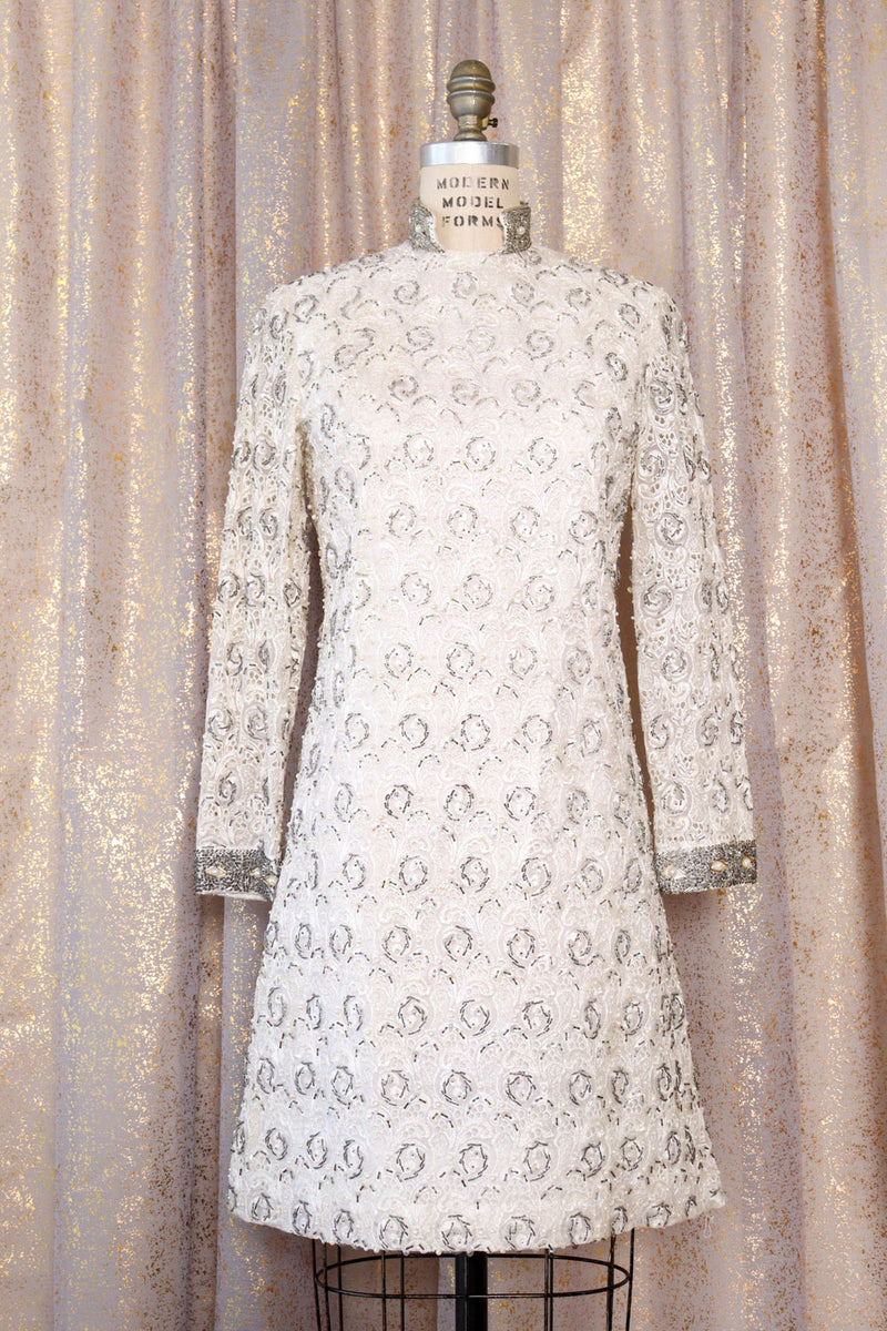 1960s Icy Beaded Shift Dress S 1960s Icy Beaded Shift Dress S