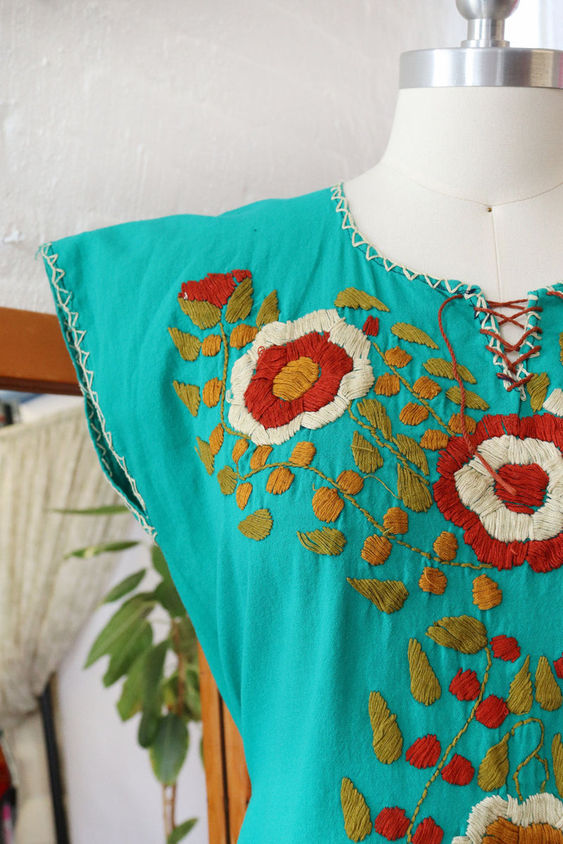 Teal Embroidered Mini Dress XS-M