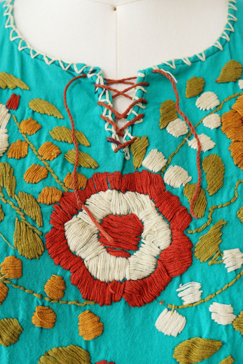 Teal Embroidered Mini Dress XS-M