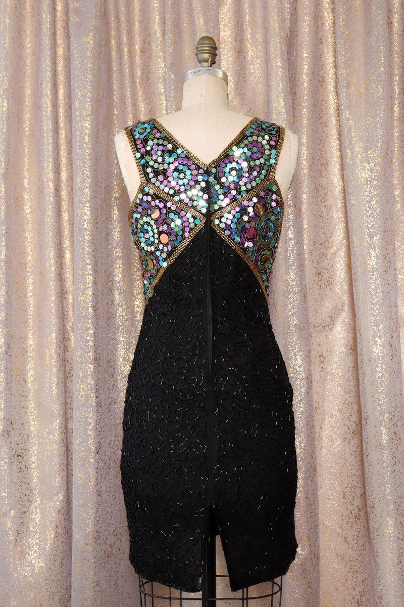 Shimmering Sequined Silk Dress M