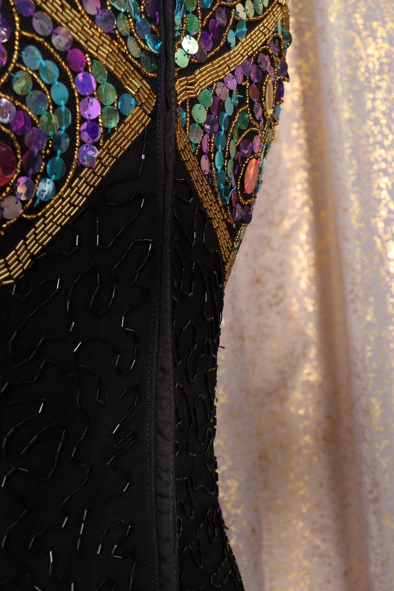 Shimmering Sequined Silk Dress M