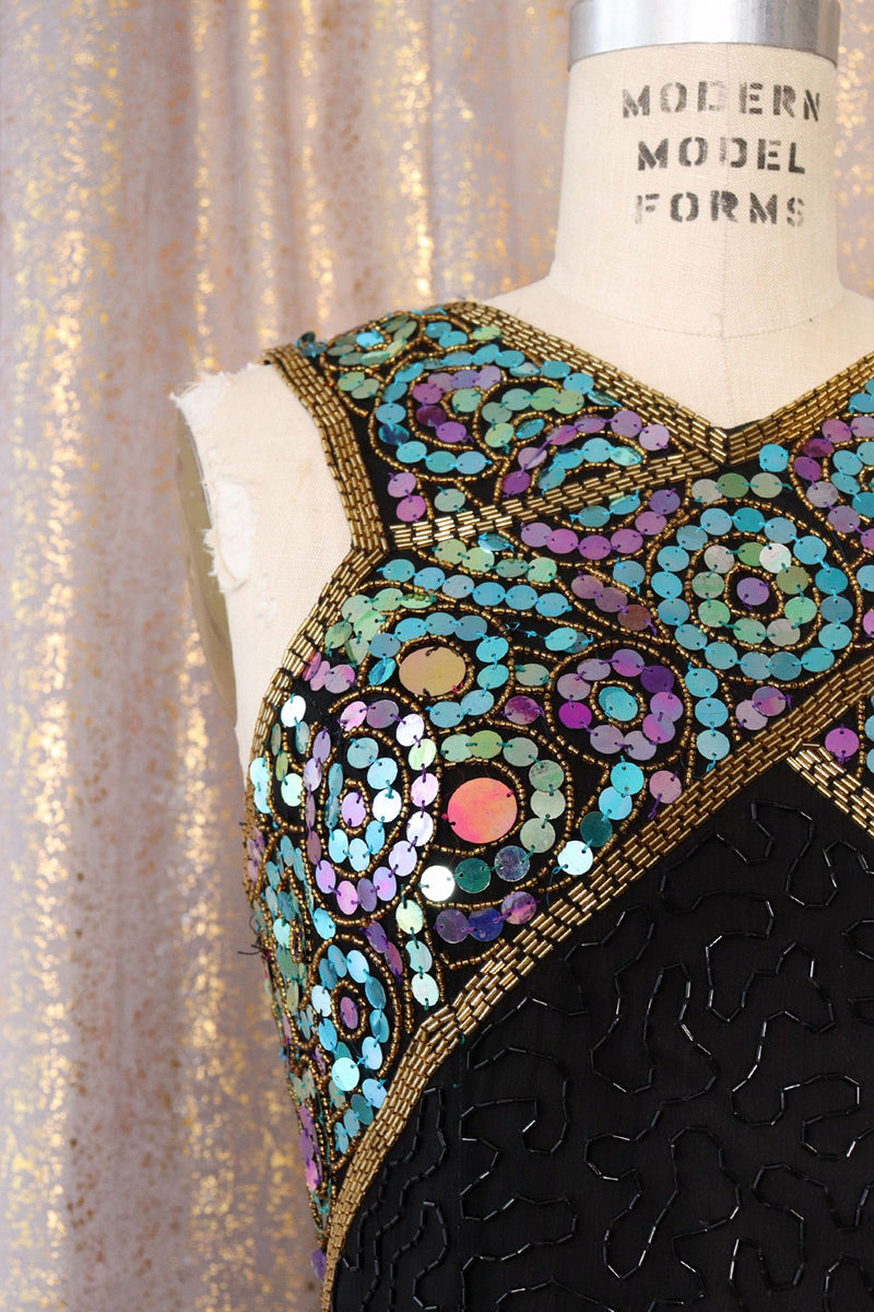Shimmering Sequined Silk Dress M