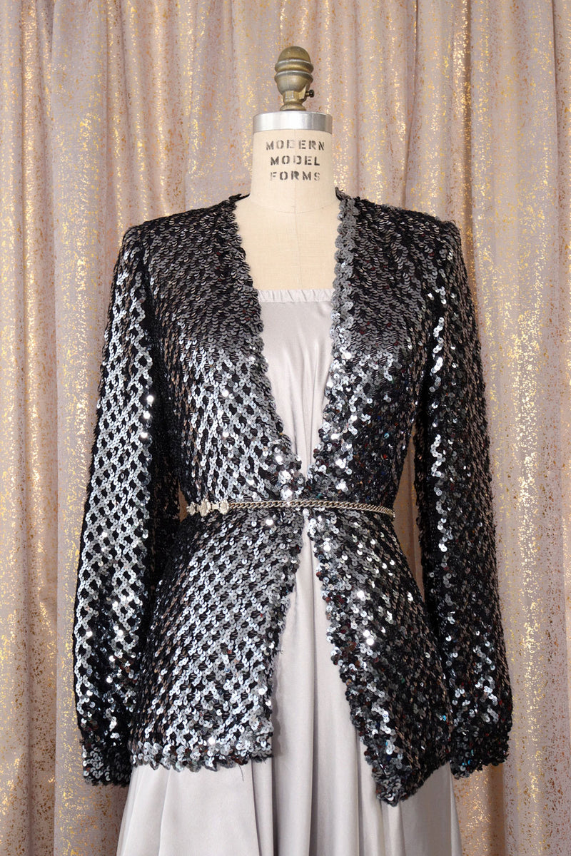 Gunmetal Sequined Knit Jacket S/M