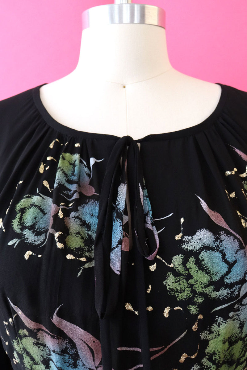 Painted Chiffon 70s Dress M/L