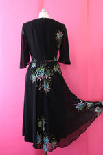 Painted Chiffon 70s Dress M/L