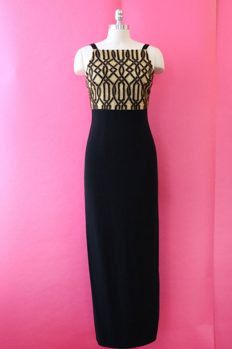 Niteline Deco Beaded Bodice Dress S/M