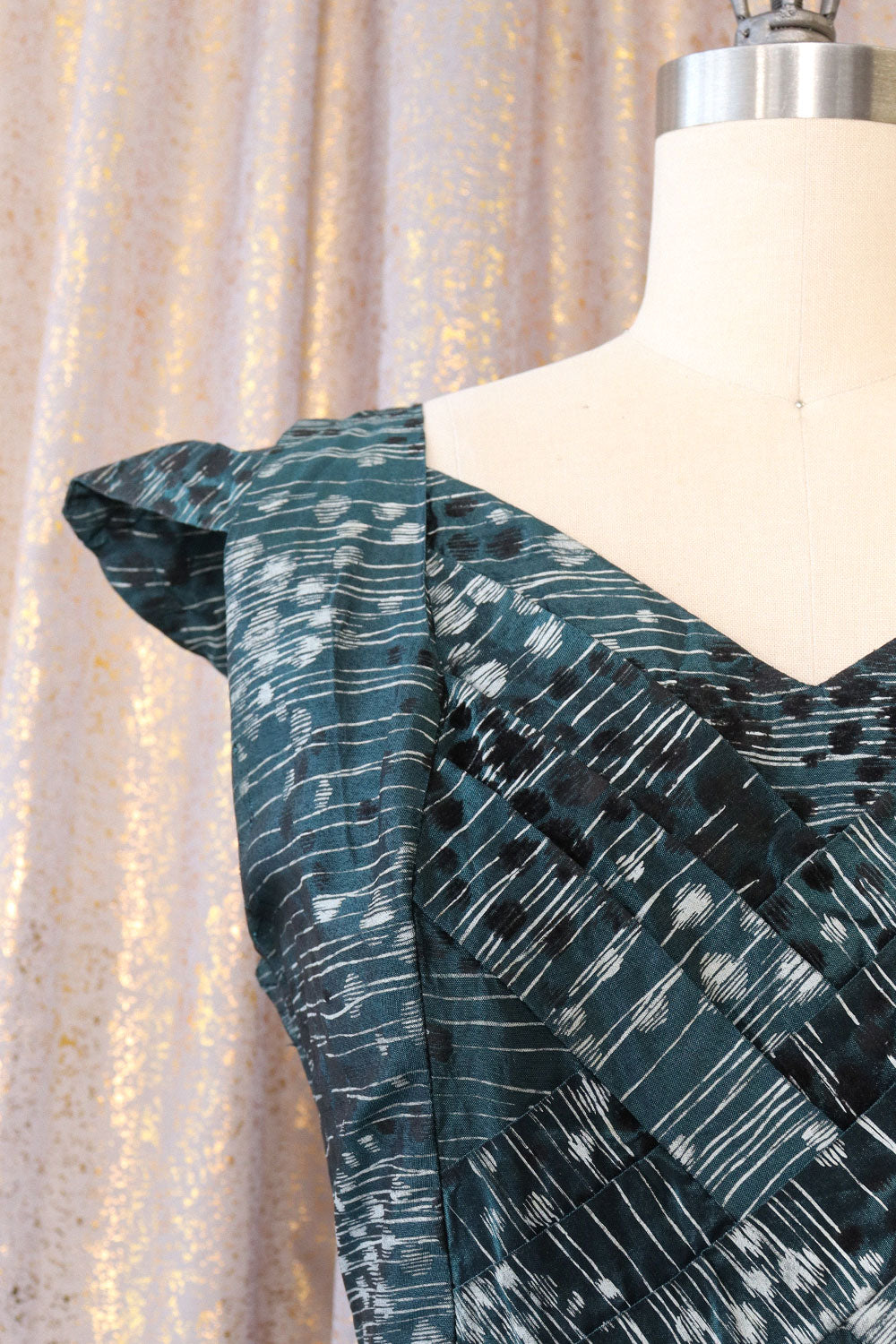 Pine Silk Flocked Flare Dress S