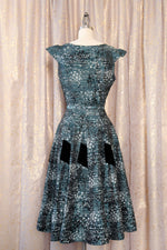 Pine Silk Flocked Flare Dress S