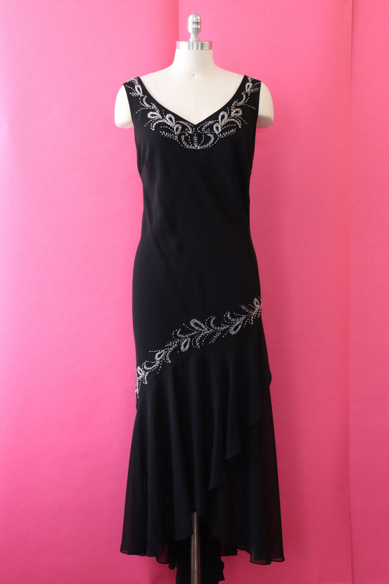 Silver Beaded Bias Cut Gown with Shawl L/XL