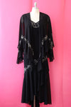 Silver Beaded Bias Cut Gown with Shawl L/XL
