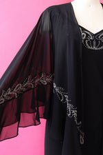 Silver Beaded Bias Cut Gown with Shawl L/XL