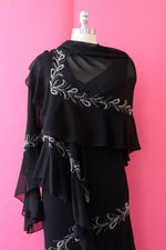 Silver Beaded Bias Cut Gown with Shawl L/XL