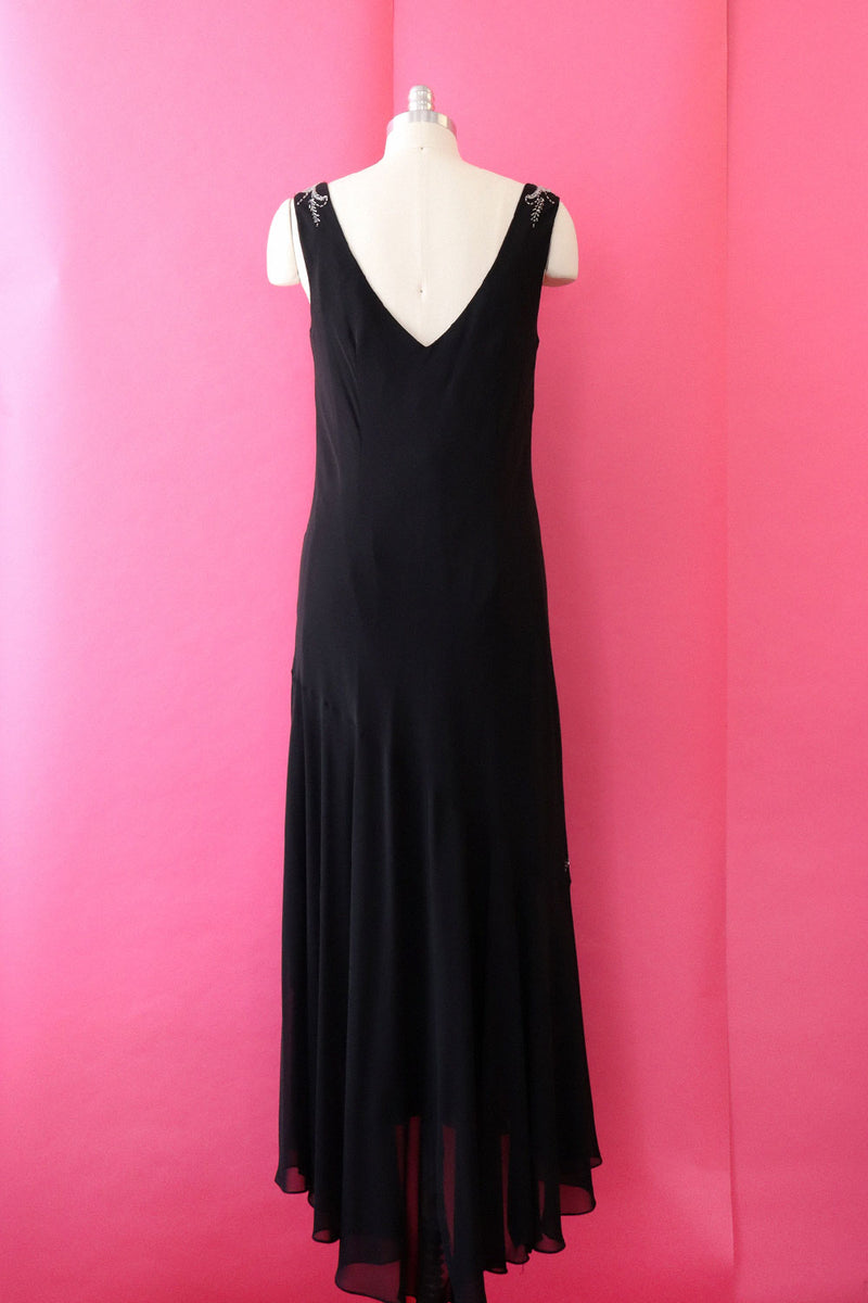 Silver Beaded Bias Cut Gown with Shawl L/XL
