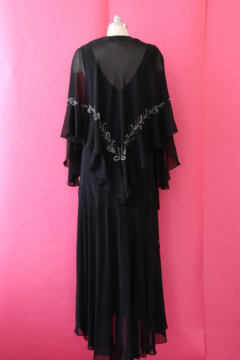 Silver Beaded Bias Cut Gown with Shawl L/XL