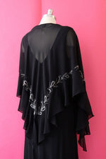 Silver Beaded Bias Cut Gown with Shawl L/XL