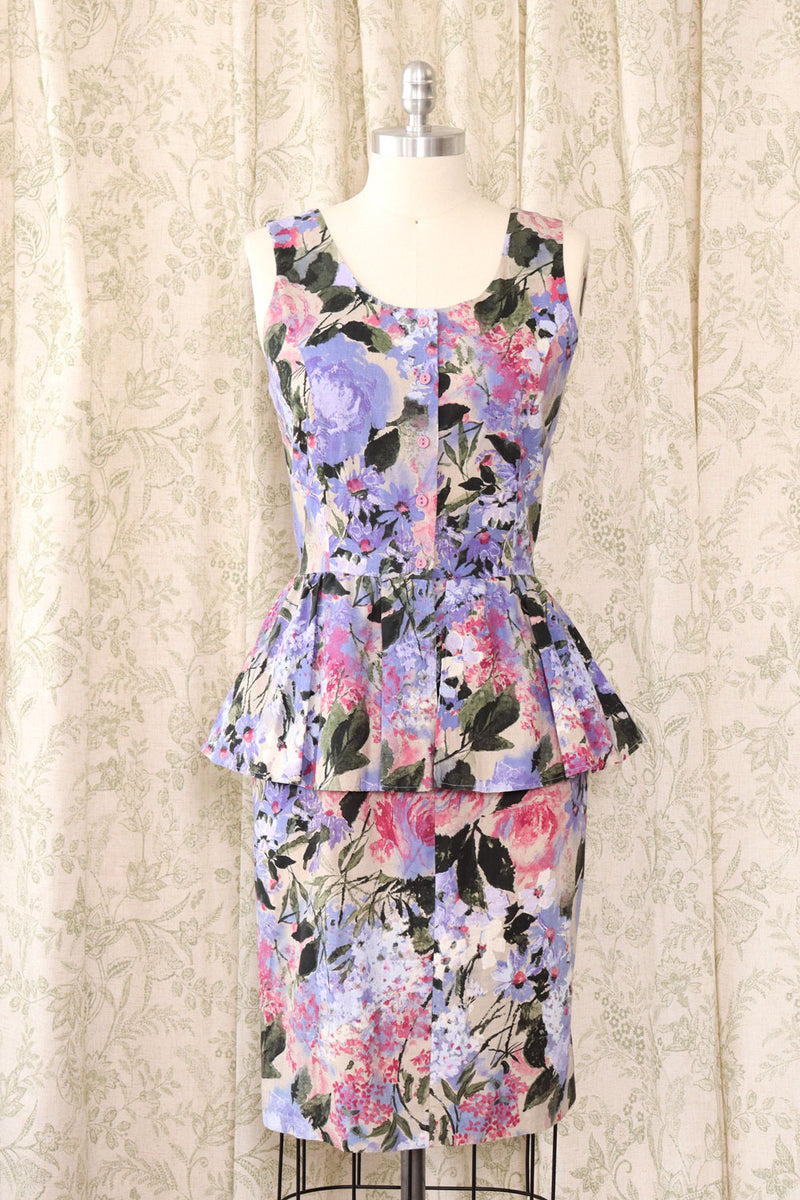 Impressionist Floral Peplum Dress M/L