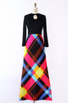 Colorful Quilted Keyhole Maxi Dress M