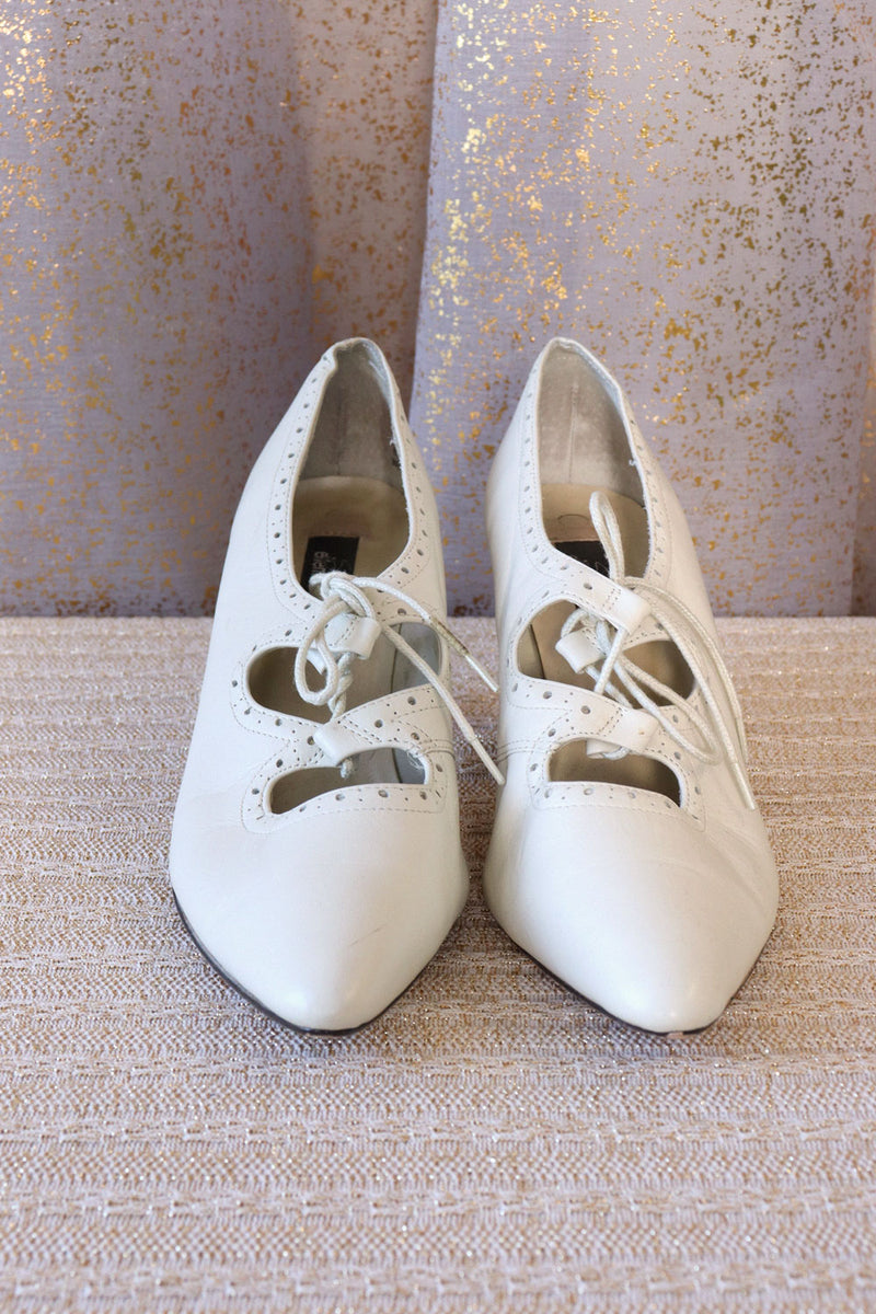 Ivory Leather Lace-up Heels 8.5/9