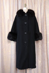 Onyx Fox Fur Trim Coat S/M