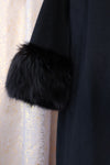 Onyx Fox Fur Trim Coat S/M