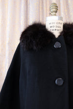 Onyx Fox Fur Trim Coat S/M