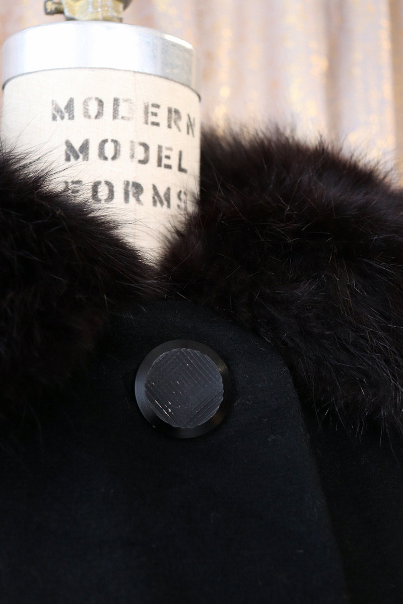 Onyx Fox Fur Trim Coat S/M
